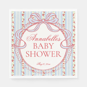 Red and Blue Vintage Fancy Floral Baby Shower Napkin