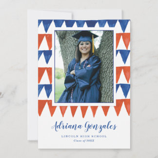 Red and Blue Watercolor Bunting Flags Graduation Announcement