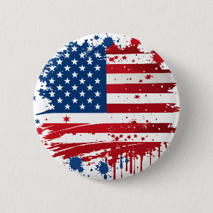 Red and Blue Watercolor Splash American Flag 6 Cm Round Badge