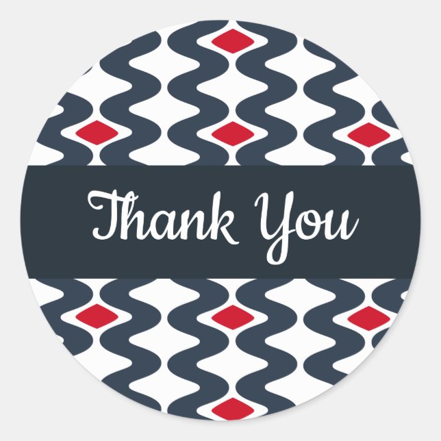 Red and Blue Wavy Thank You Sticker (Front)