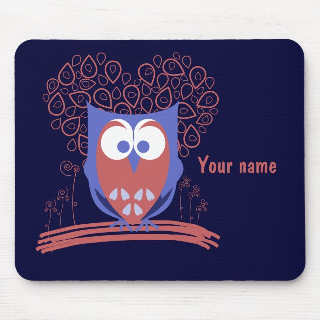 Red and Blue Whimsical Cute Owl mousepad (Front)