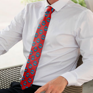 Red and Blue XOXO Kissing Lips Tie
