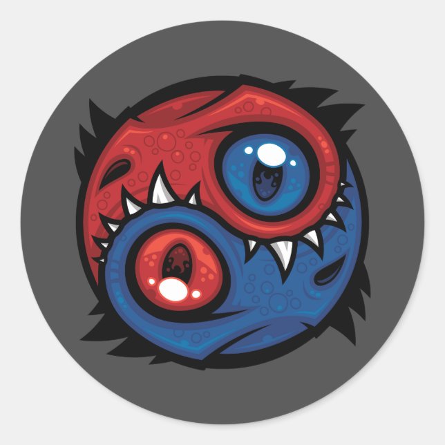 Red and Blue Yin Yang Dragons Classic Round Sticker (Front)