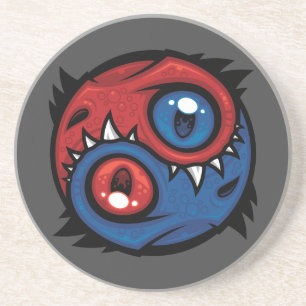 Red and Blue Yin Yang Dragons Coaster