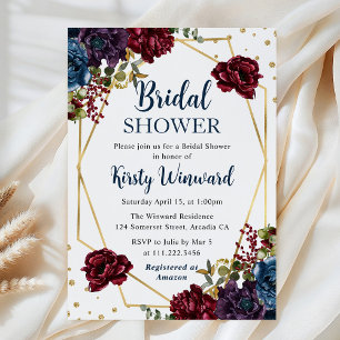 Red and BlueFlowers Frame Bridal Shower Invitation