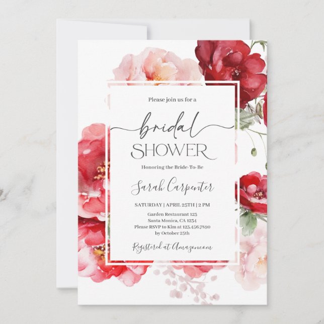 Red and Blush Floral Bridal Shower Invitation (Front)