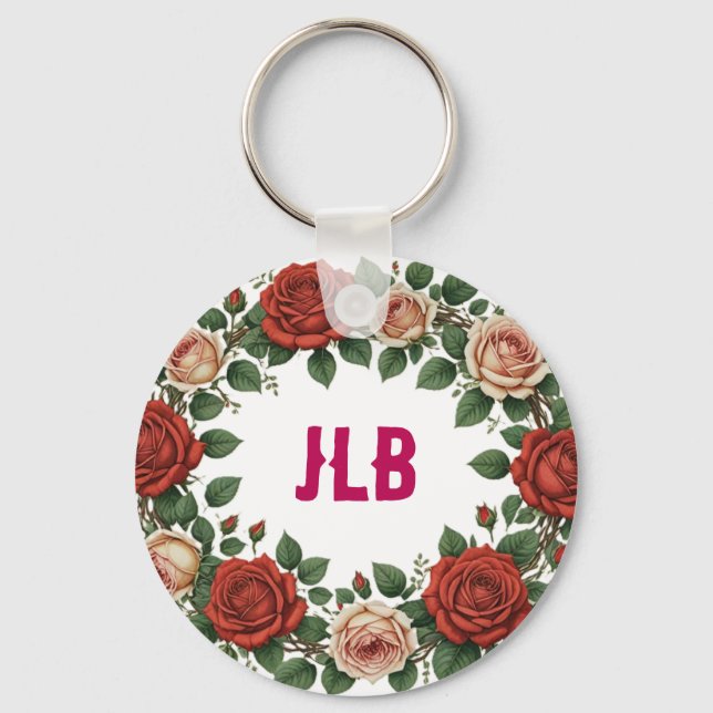 Red and Blush Rose Wreath Key Ring (Front)