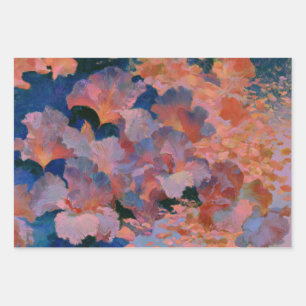 Red and Brass Floral Impressionist Wrapping Paper Sheet