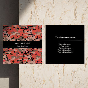 Red and Brown Camo, Camouflage, Military, Army Square Business Card
