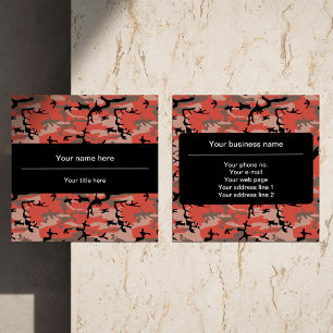 Red and Brown Camo, Camouflage, Military, Army Square Business Card