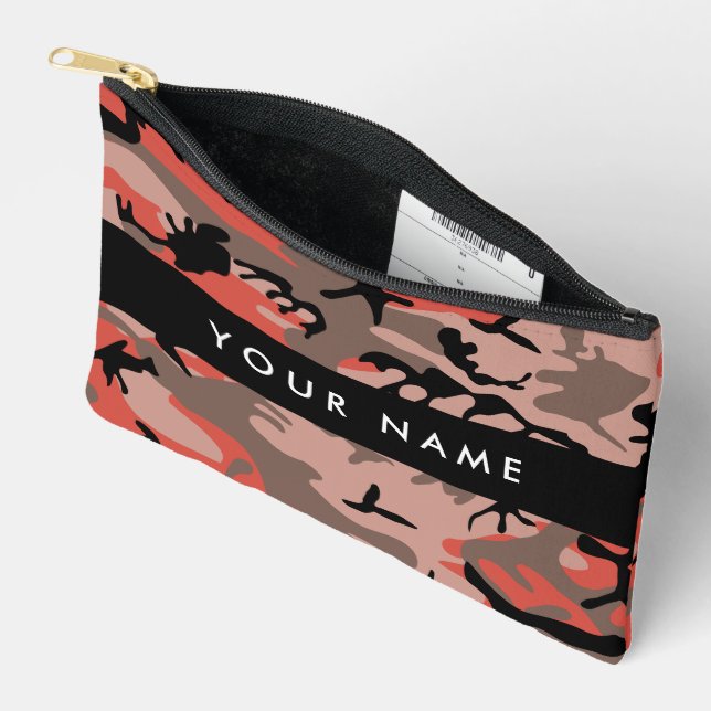 Red and Brown Camouflage Your name Personalise Accessory Pouch (Open)