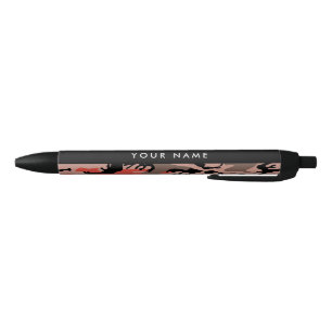 Red and Brown Camouflage Your name Personalise Black Ink Pen