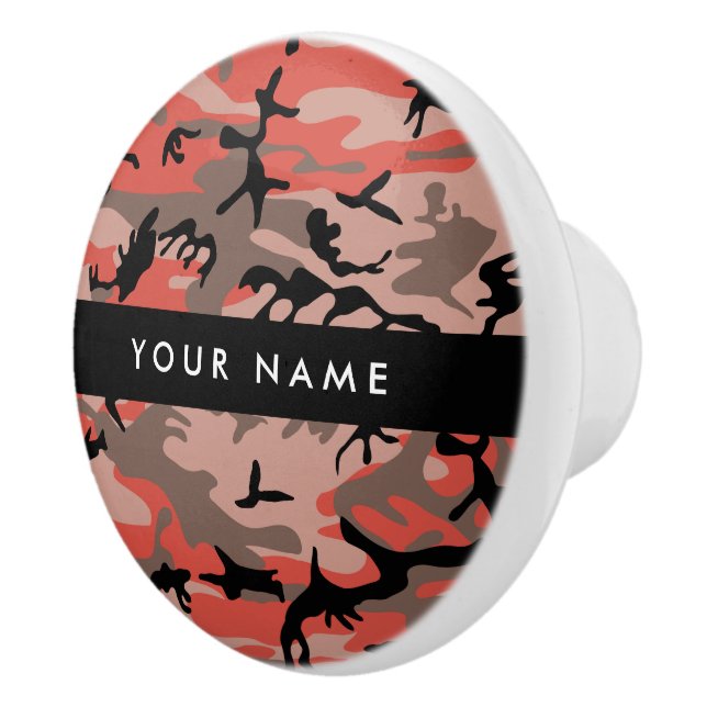 Red and Brown Camouflage Your name Personalise Ceramic Knob (Right)
