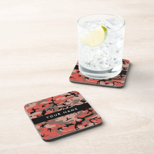 Red and Brown Camouflage Your name Personalise Coaster