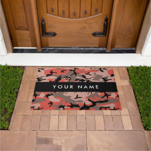 Red and Brown Camouflage Your name Personalise Doormat