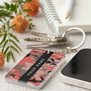 Red and Brown Camouflage Your name Personalise Key Ring