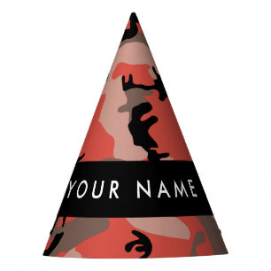 Red and Brown Camouflage Your name Personalise Party Hat