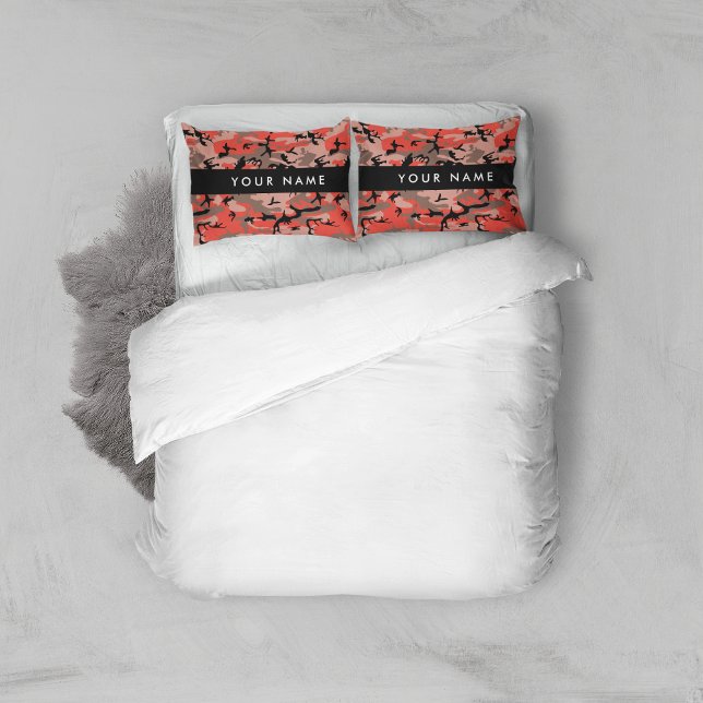 Red and Brown Camouflage Your name Personalise Pillowcase (Creator Uploaded)