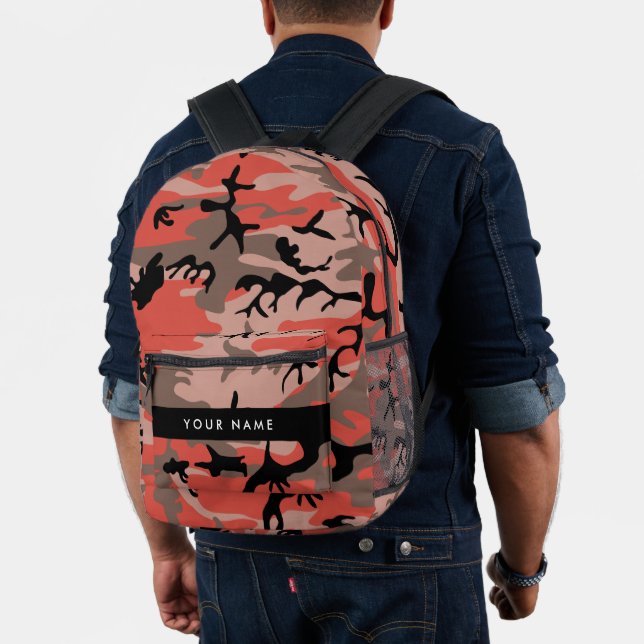 Red and Brown Camouflage Your name Personalise Printed Backpack (Insitu (Model))