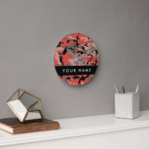 Red and Brown Camouflage Your name Personalise Round Clock