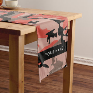 Red and Brown Camouflage Your name Personalise Short Table Runner