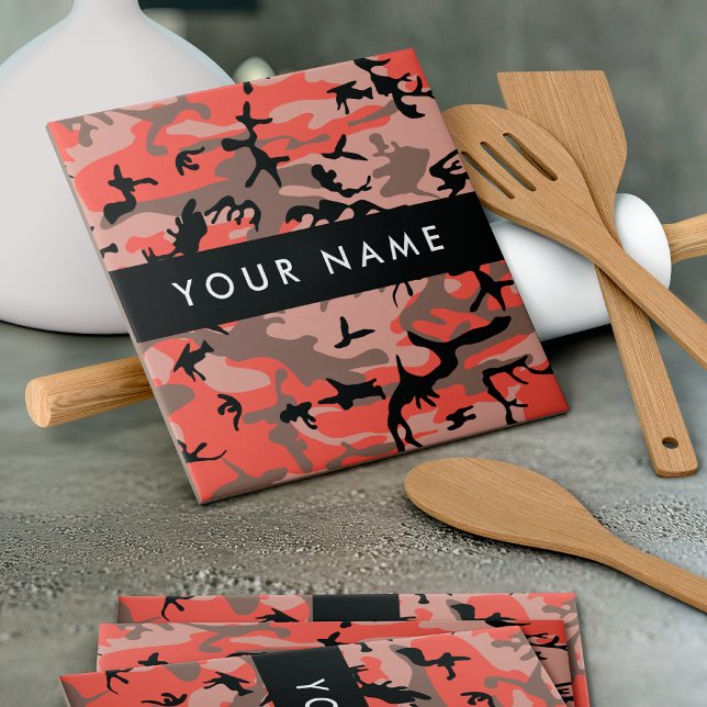 Red and Brown Camouflage Your name Personalise Tile (Creator Uploaded)