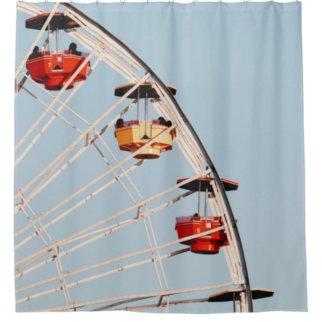 Red and brown carousel shower curtain (Front)