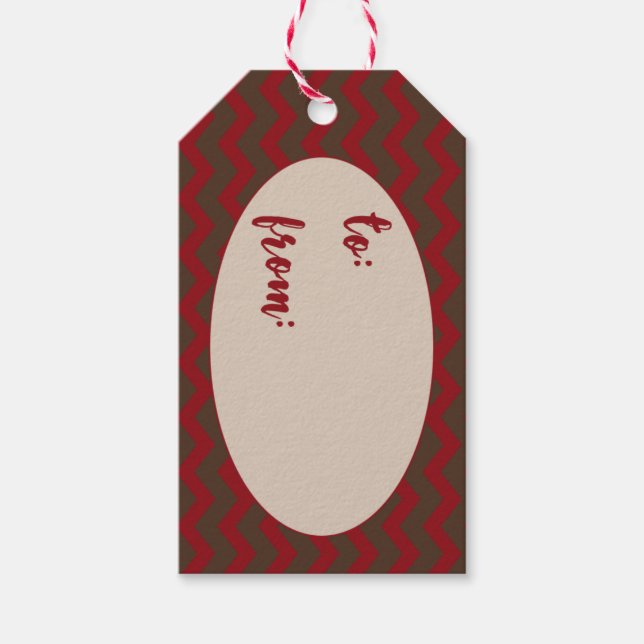 Red and Brown Chevrons Christmas Gift Tag (Front)