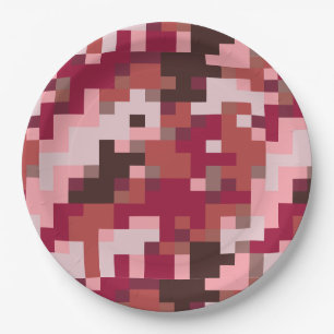 Red and Brown Digital Camouflage Paper Plates
