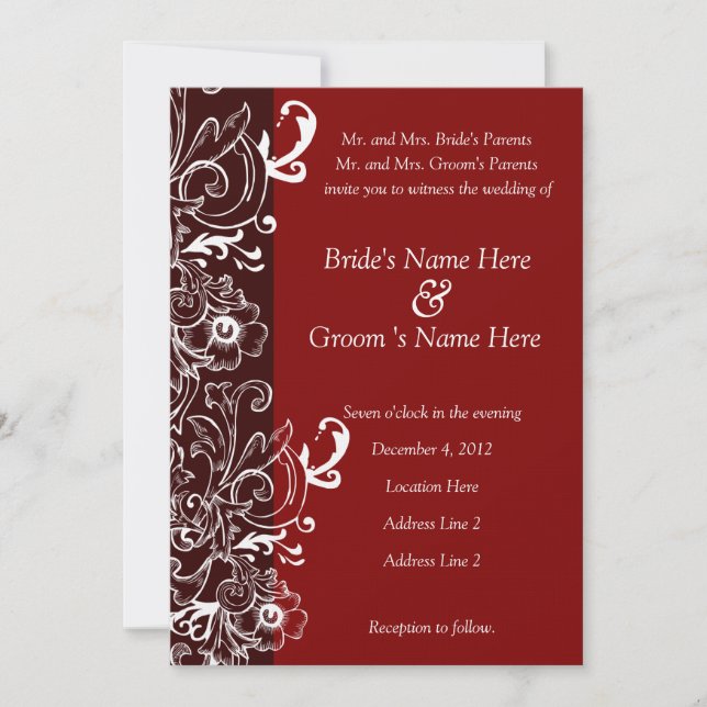 Red and Brown Floral Wedding Invitation (Front)