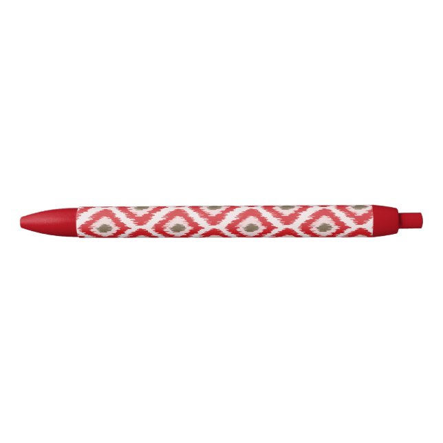 Red And Brown Ikat Pattern Black Ink Pen (Front)