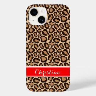 Red and Brown Leopard Print Monogram Case-Mate iPhone 14 Case