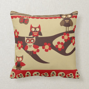 Red and Brown Owls Pillow