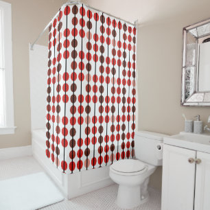 Red and Brown Polka Dot Stripe Pattern Shower Curtain