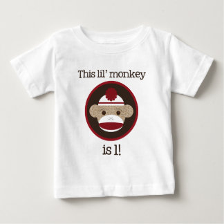 Red and Brown Sock Monkey: First Birthday Tee