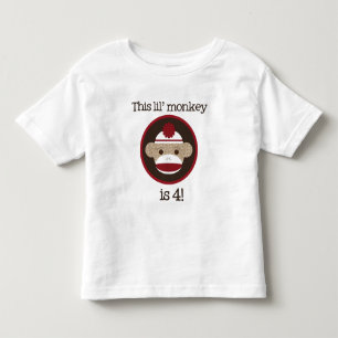 Red and Brown Sock Monkey: Fourth Birthday Tee