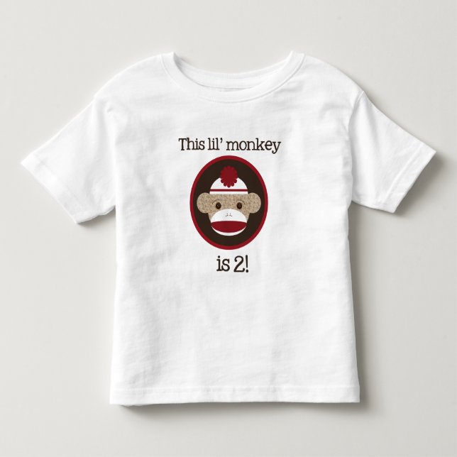 Red and Brown Sock Monkey: Second Birthday Tee (Front)