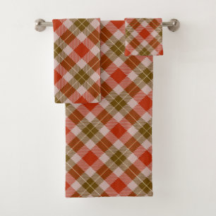 Red and Brown Tartan Plaid Bath Towel Set