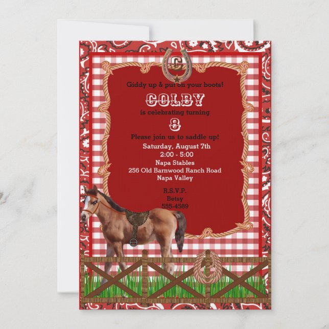 Red and Brown Western Horse Invitation (Front)