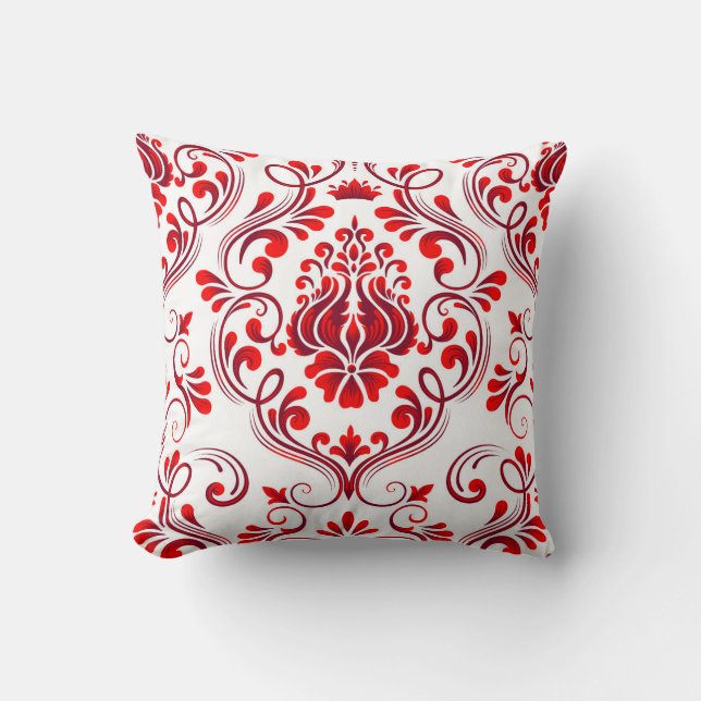 Red and Burgundy Damask Floral Pattern Elegant  Cushion (Front)