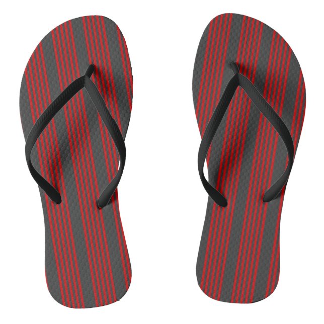 Red and charcoal five stripe pattern jandals (Footbed)