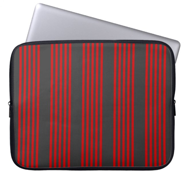 Red and charcoal five stripe pattern laptop sleeve (Front)