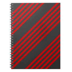 Red and charcoal five stripe pattern notebook