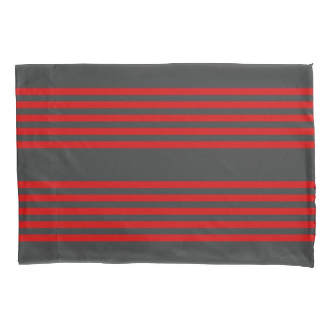 Red and charcoal five stripe pattern pillowcase (Front)
