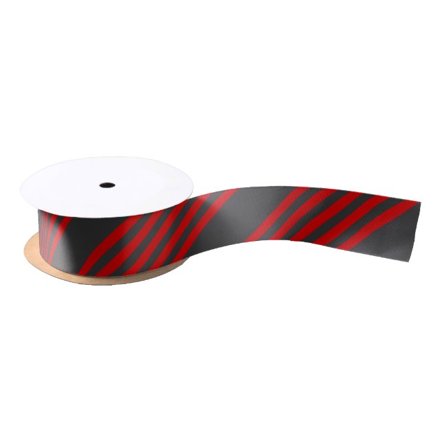 Red and charcoal five stripe pattern satin ribbon (Spool)