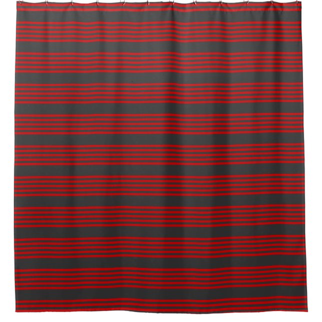 Red and charcoal five stripe pattern shower curtain (Front)