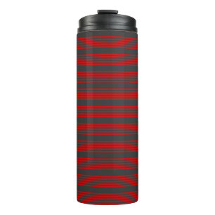 Red and charcoal five stripe pattern thermal tumbler