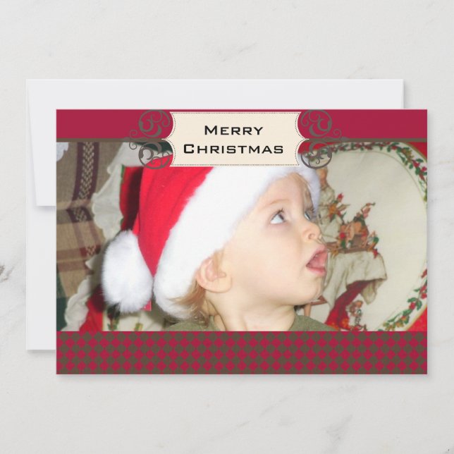 Red and Chocolate Argyle Custom Photo Holiday Card (Front)