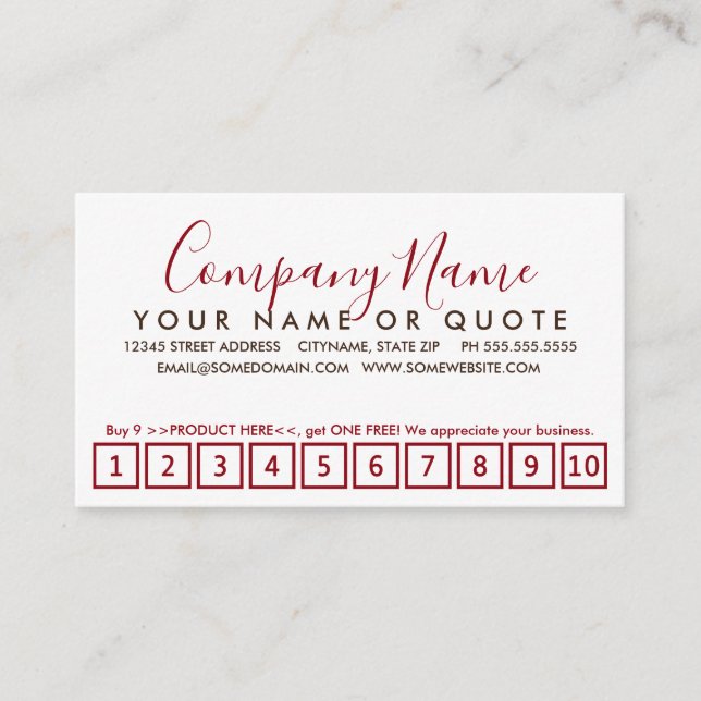 red and chocolate strokes loyalty punch card (Front)