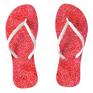 Red and coral flowers, dark red background jandals